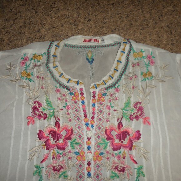 Johnny Was Light Gray Sheer Blouse Top L XL - Picture 2 of 2
